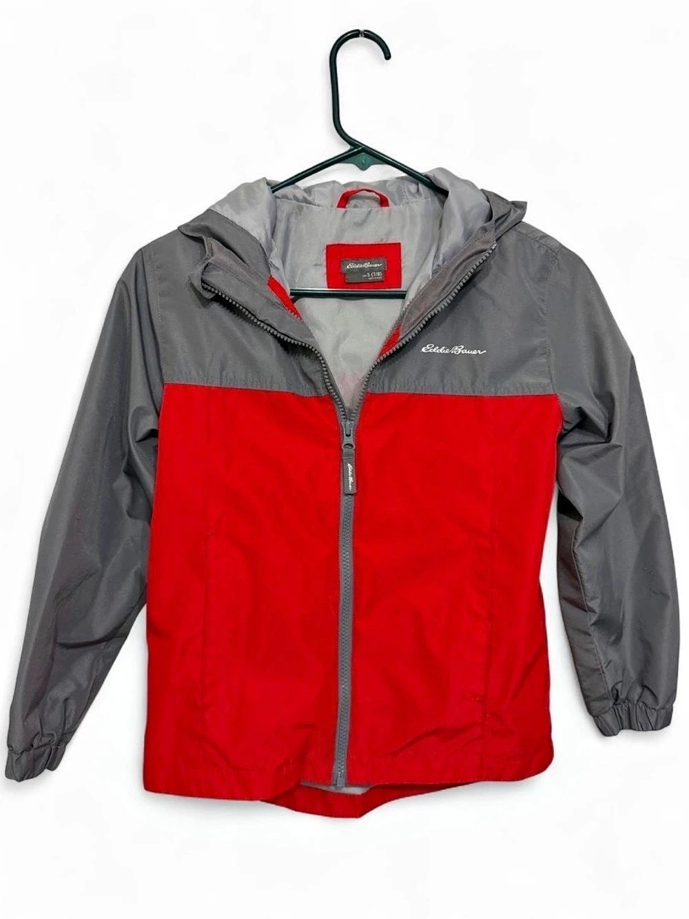 Eddie Bauer Kids Colorblocked Hooded Windbreaker Jacket Red & Gray S